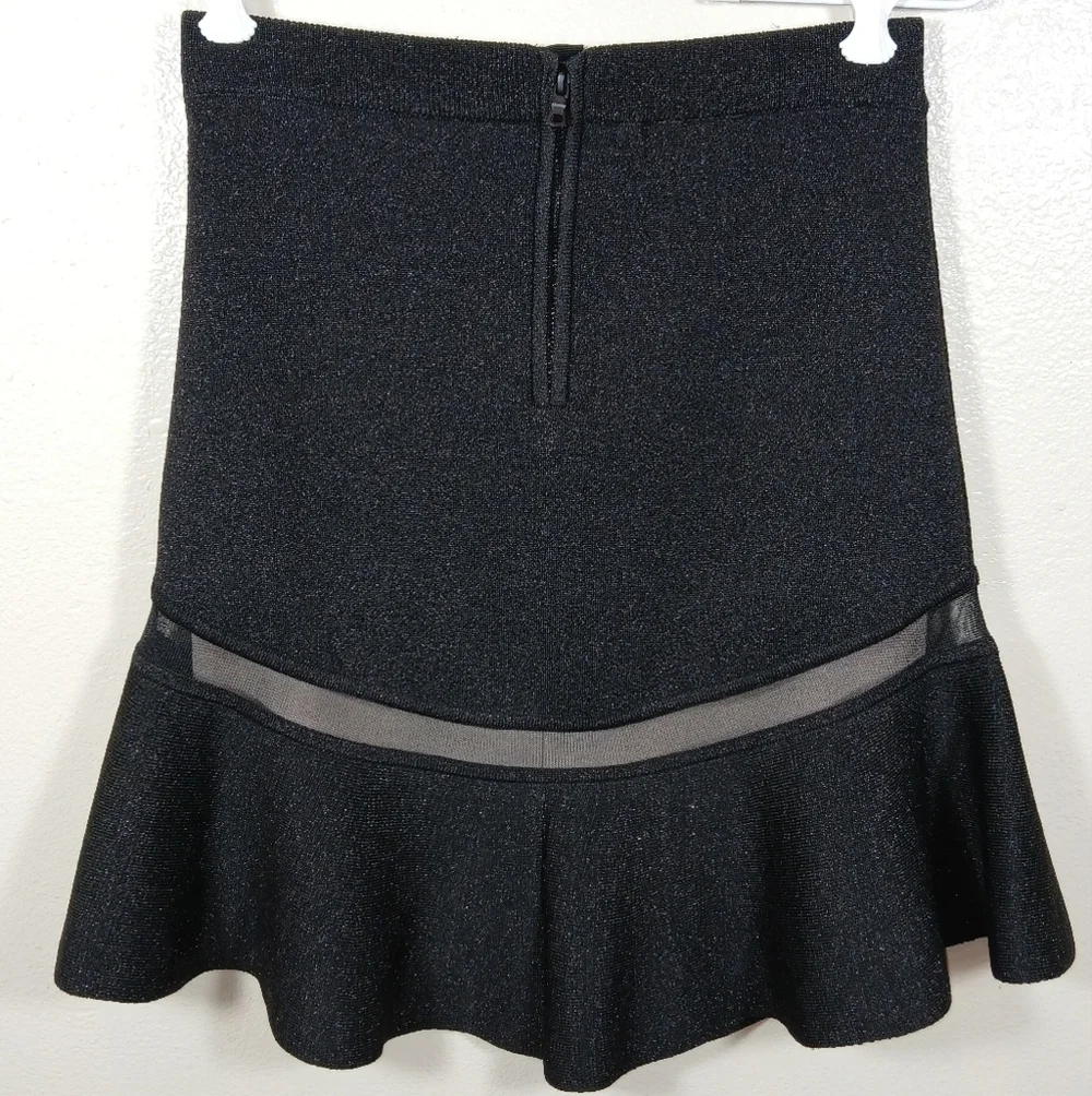 Alice + Olivia Black Metallic Mesh Ruffle mini Skirt size small